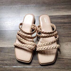 vodvob Women's Square Open Toe Flat Sandals Braided Strap Slip-on Woven Size 9